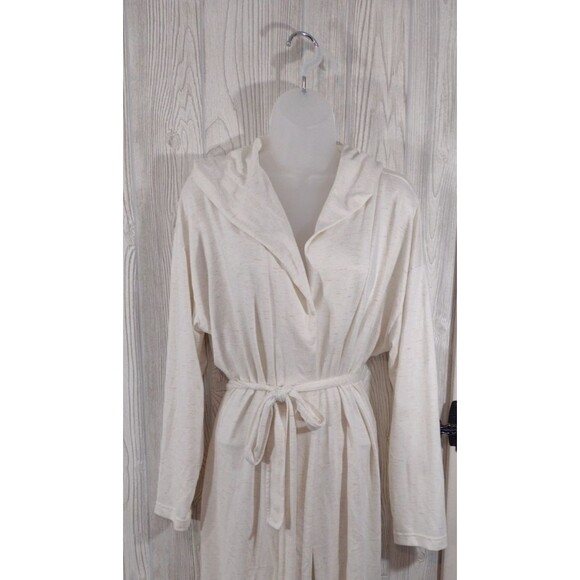 Simple Pleasures Robe Soft Comfory 1x/2x Knee Legth Robe Cream Tan Hooded - Picture 2 of 14